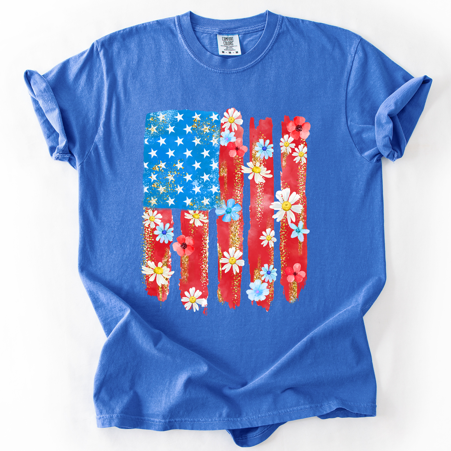 Retro Flower Flag, Fourth of July, America, Patriotic, USA, Comfort Colors T-Shirt - MTO