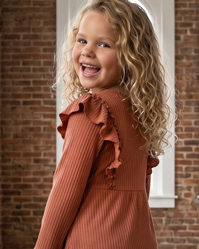 Toffee Ribbed Ruffle Shirt