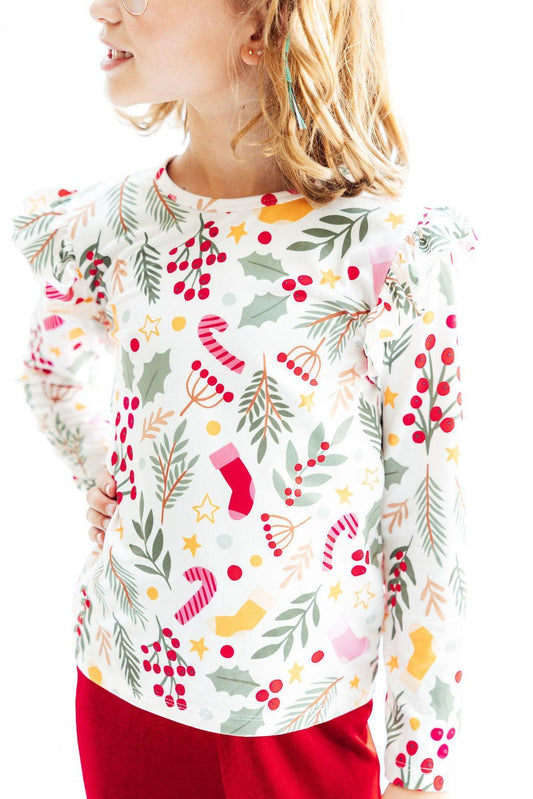 Holly Jolly Christmas L/S Ruffle Tee