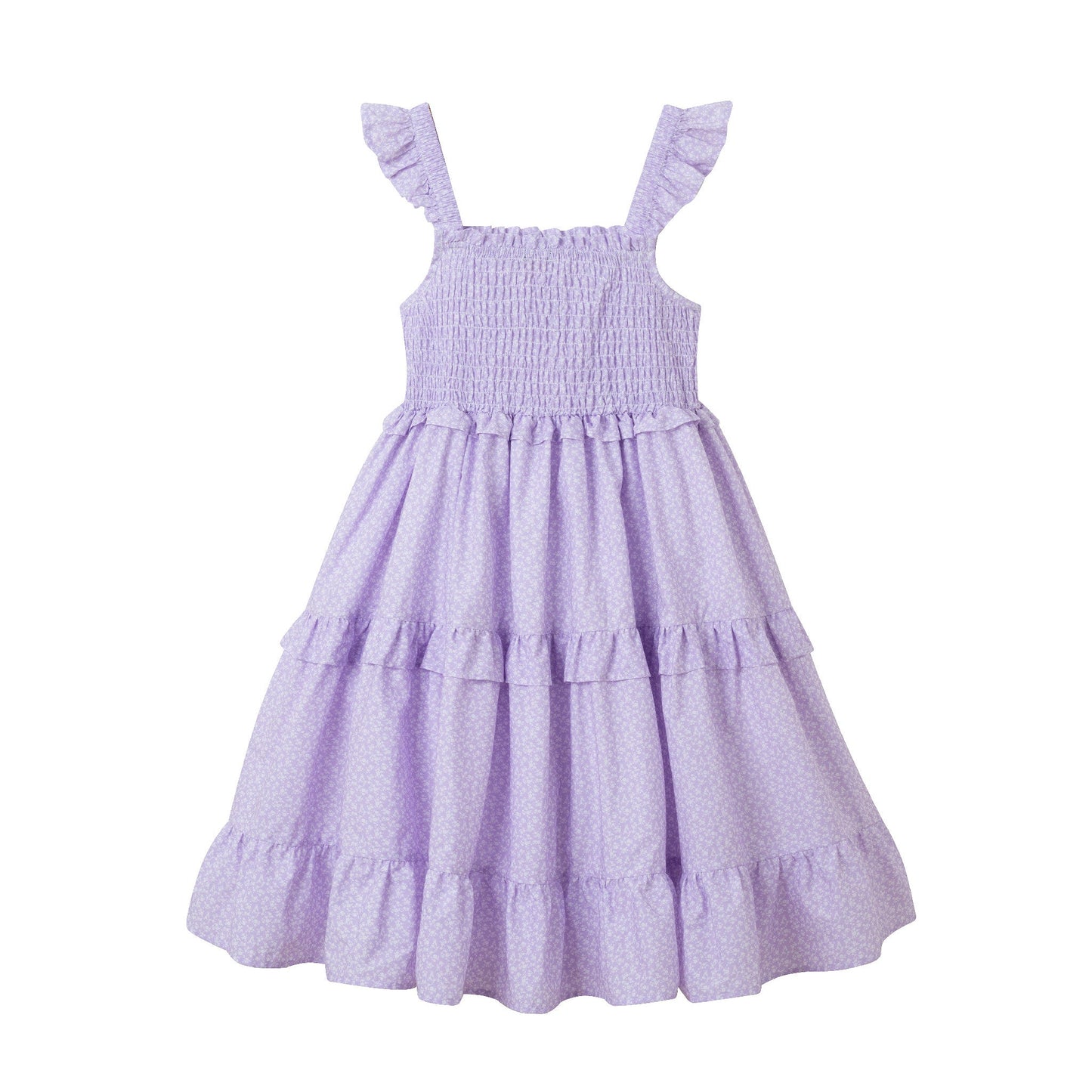 Kids (7-14) Lavender Ruffle Delight Dress | White Flowers