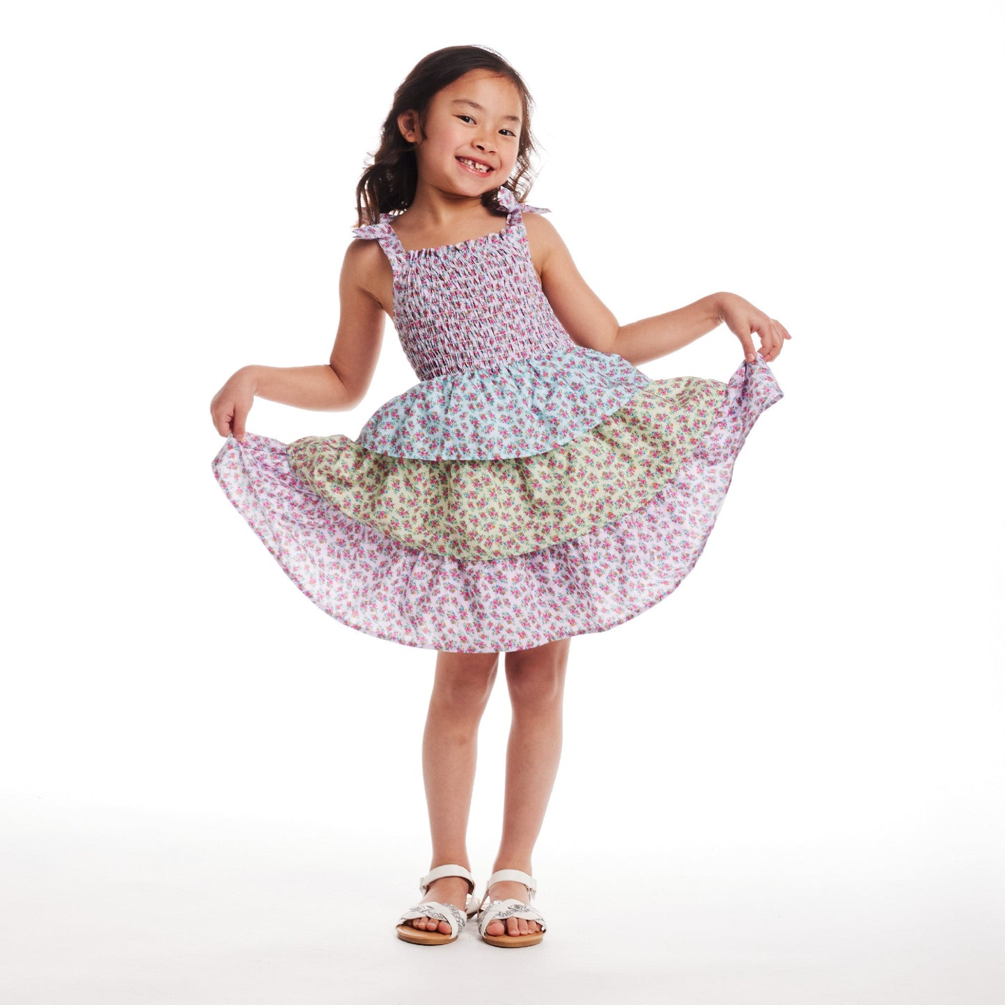 Kids (5-6x) Floral Tiered Dress | Color Blocked