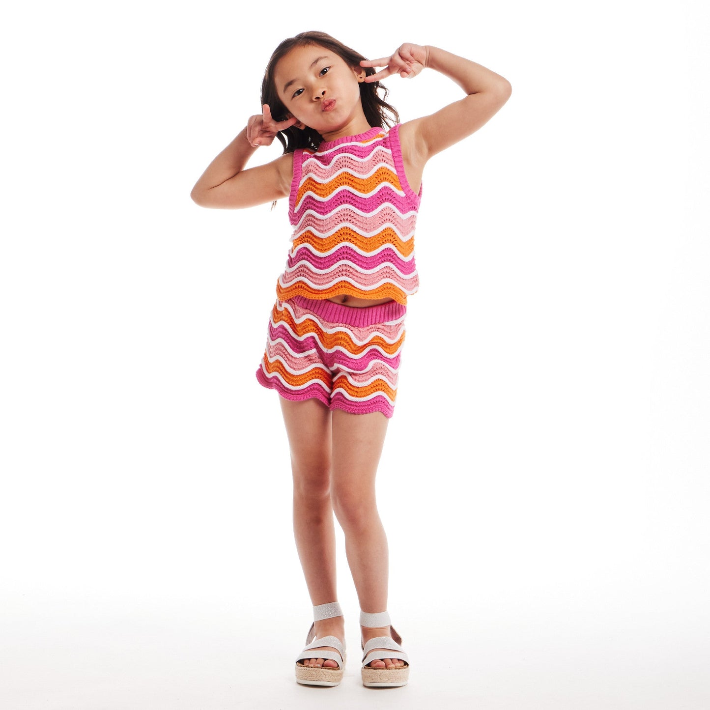 Kids (2-6x) Crochet Scallop Top & Short Set | Rainbow