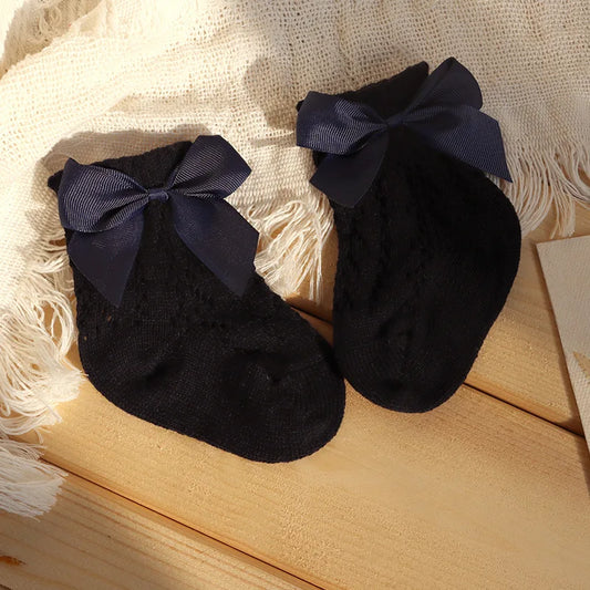 0-5Years Summer Baby Socks With Big Bows Breathable Kids Girls Short Socks Hollow Out Toddlers Cotton Princess Cute Socks