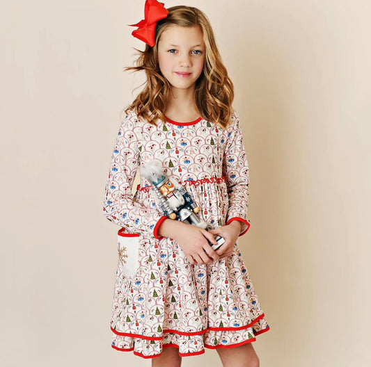 Nutcracker Embroidery Pocket Dress