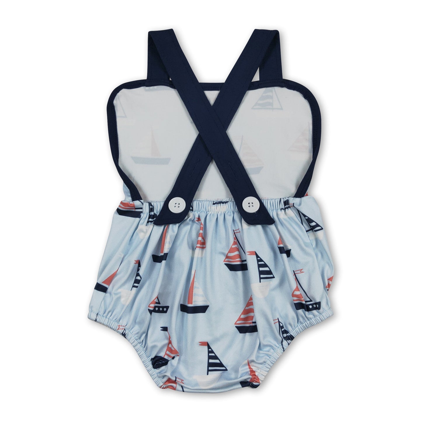 Blue straps boat baby boy summer 4th of july romper