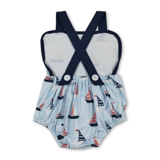 Blue straps boat baby boy summer 4th of july romper