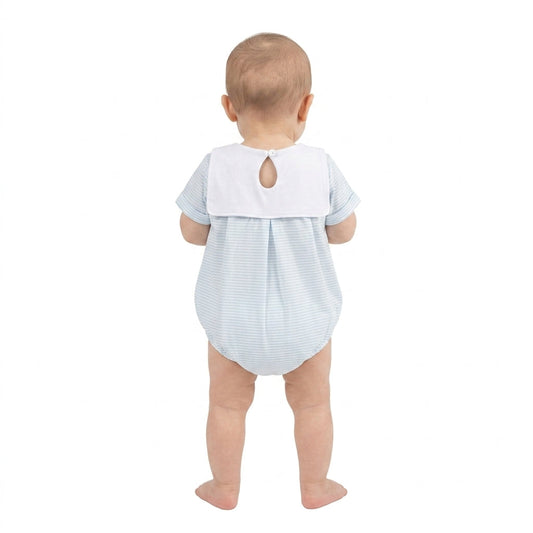 Short sleeves stripe farm tractor embroidery boy romper