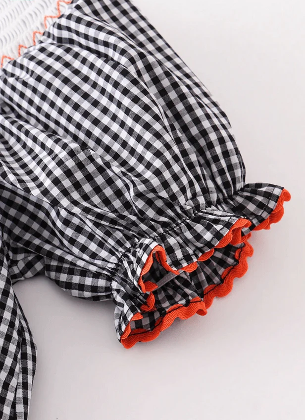 Halloween Smocked Black Checker Dress