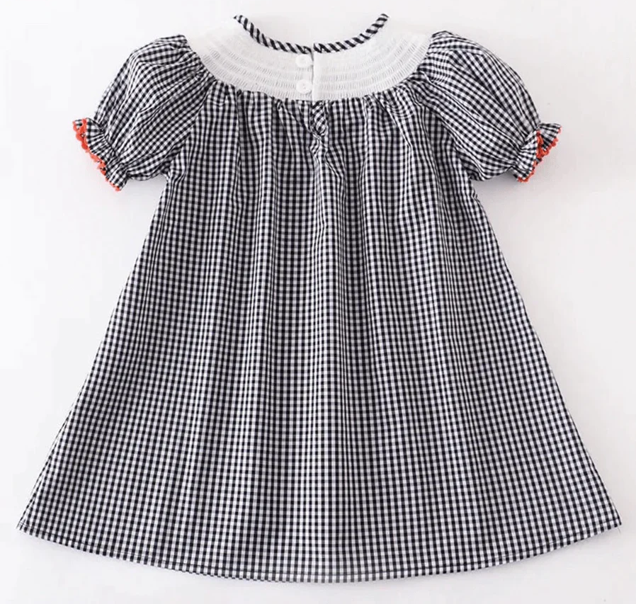 Halloween Smocked Black Checker Dress