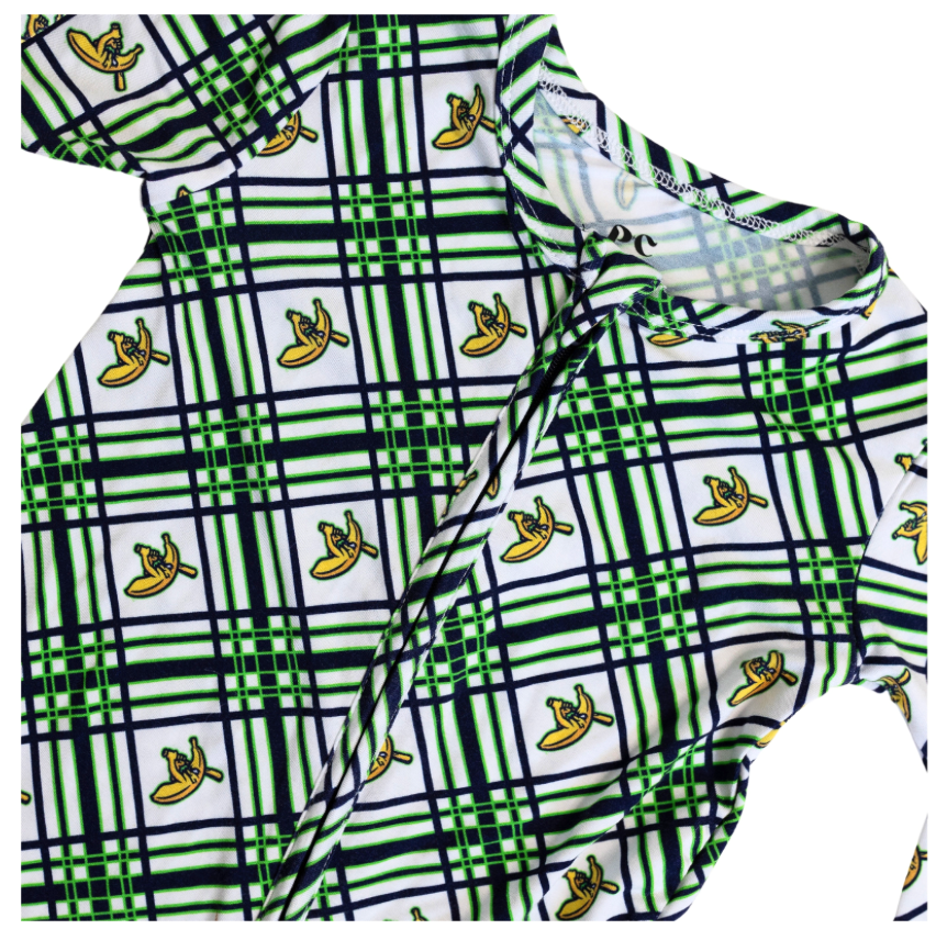 Peaz N’ Carrots X Savannah Bananas Official Licensed Baby and Toddler Double Zip Footies in Banana Plaid™