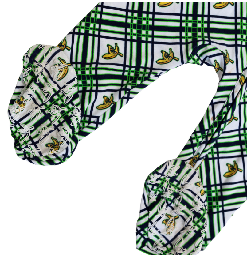 Peaz N’ Carrots X Savannah Bananas Official Licensed Baby and Toddler Double Zip Footies in Banana Plaid™