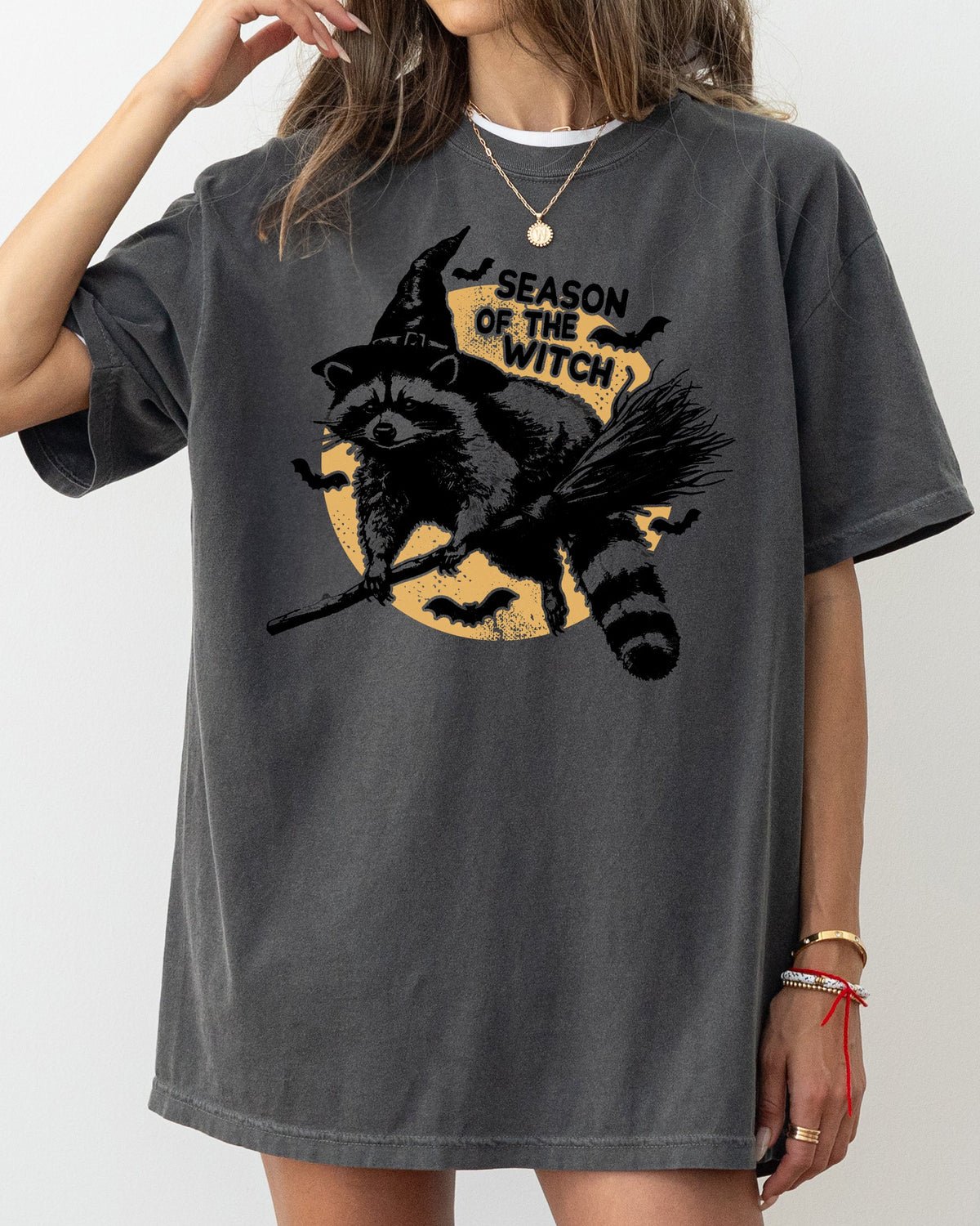 Season Of The Witch, Cute Raccoon, Halloween, Meme, Bats, Moon, Spooky, Feral Shirt Comfort Colors T-Shirt