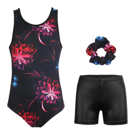Sparkly Flower Gymnastics Leotard with Shorts Set