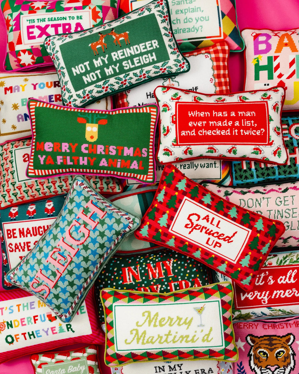 Merry Christmas Filthy Animal Needlepoint Pillow