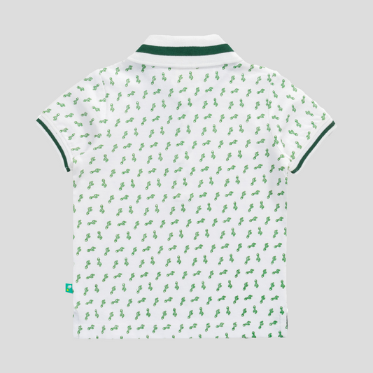 Half Sleeve Polo Shirt for Toddler Boys | Green Printed