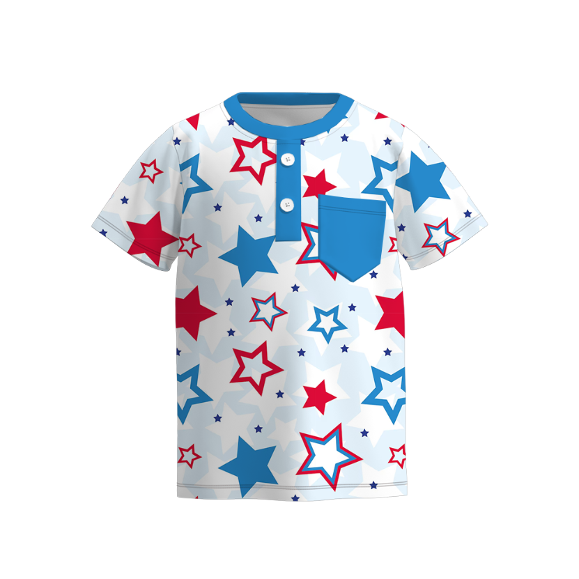 Boys 4th Of July Pocket Blue Red Star T-Shirt