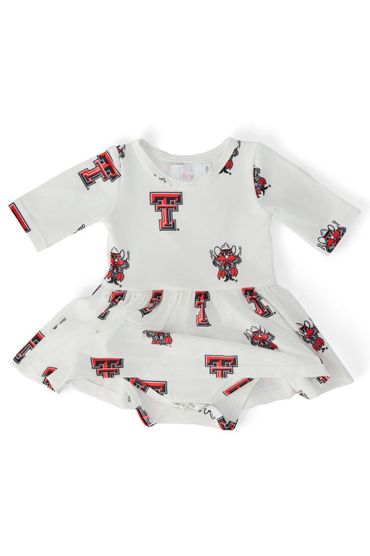 Texas Tech White Raider Red 3/4 Sleeve Twirl Bodysuit