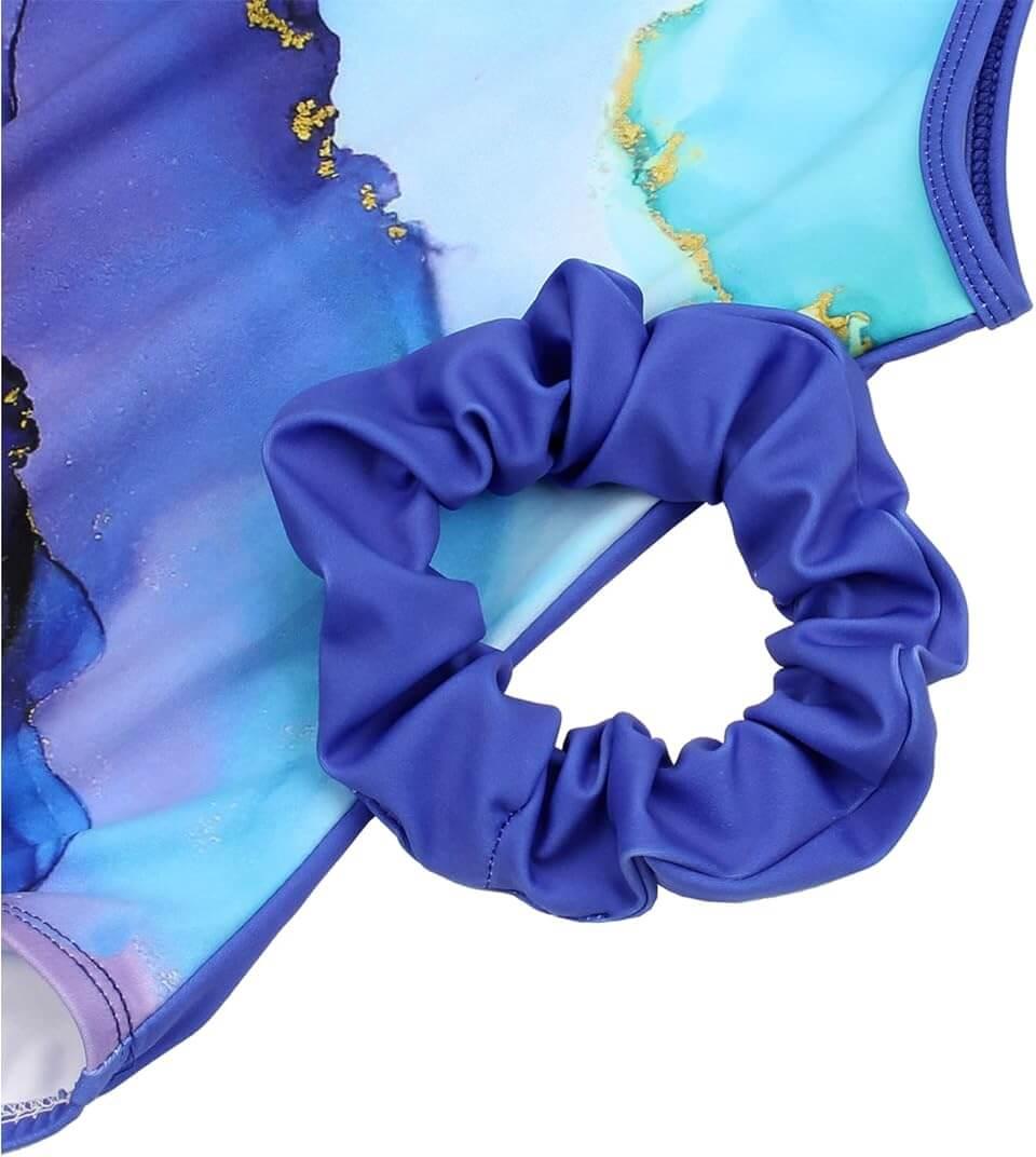 Turquoise Marble Open Back Gymnastics Leotard Outfit Set