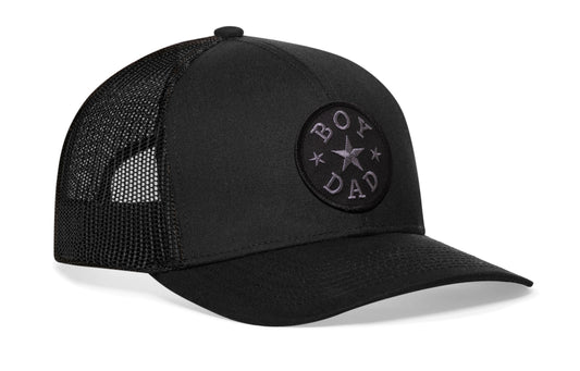 Boy Dad Trucker Leather Hat | Black Snapback