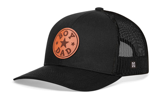Boy Dad Leather Trucker Hat | Black Snapback