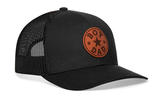 Boy Dad Leather Trucker Hat | Black Snapback