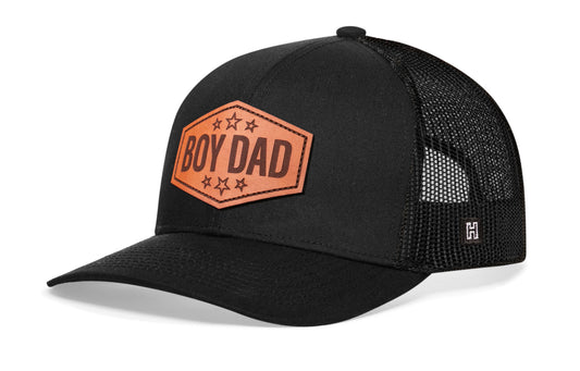 Boy Dad Leather Trucker Hat | Black Snapback