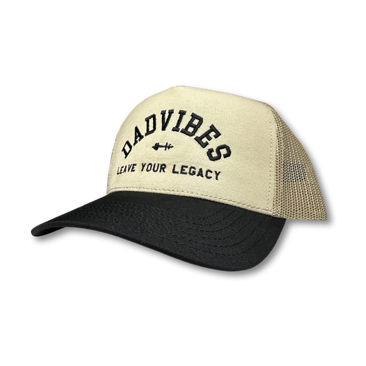DadVibes 5 Panel Trucker Hat (Khaki/Black)