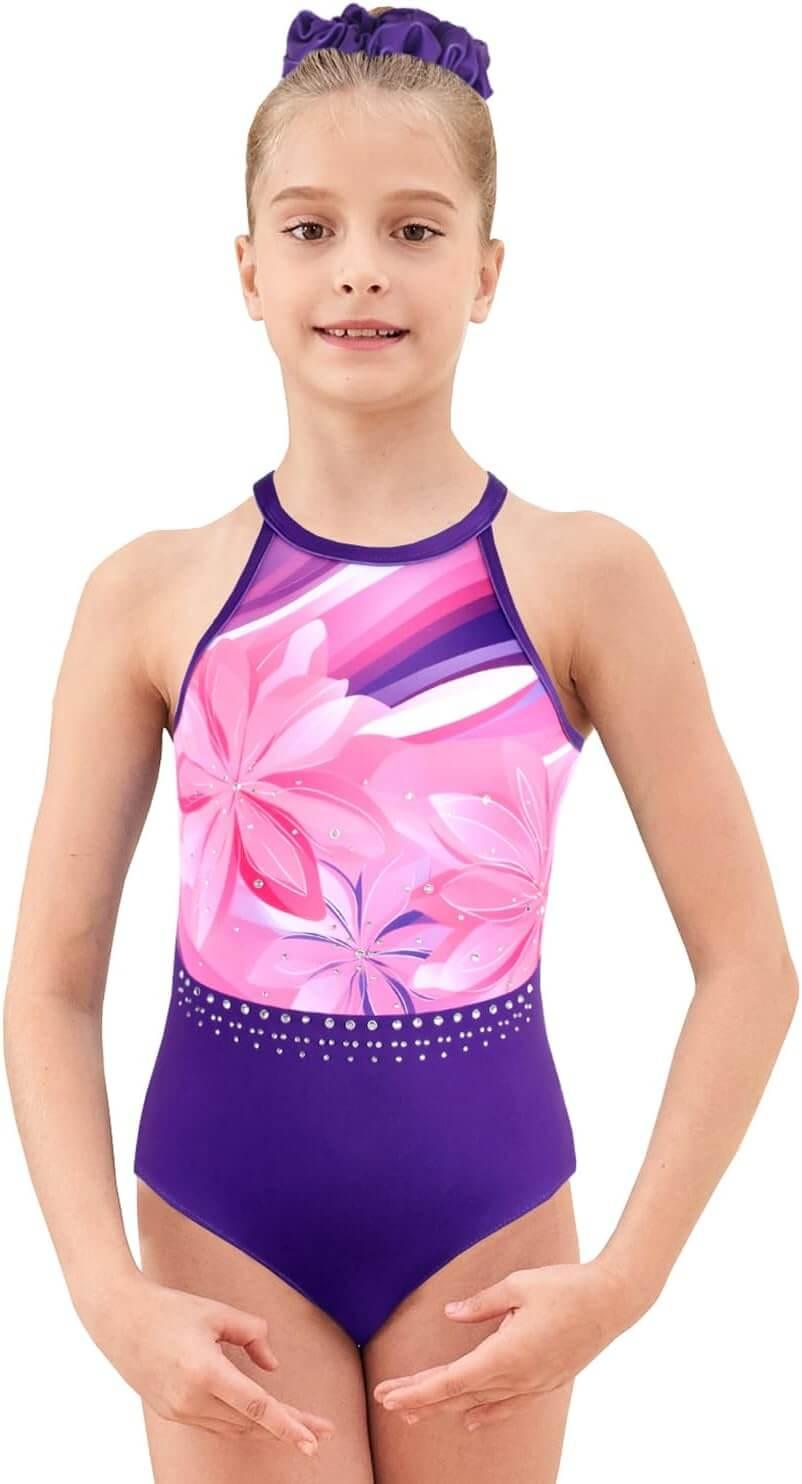 Violet Purple Open Back Gymnastics Leotard Outfit Set