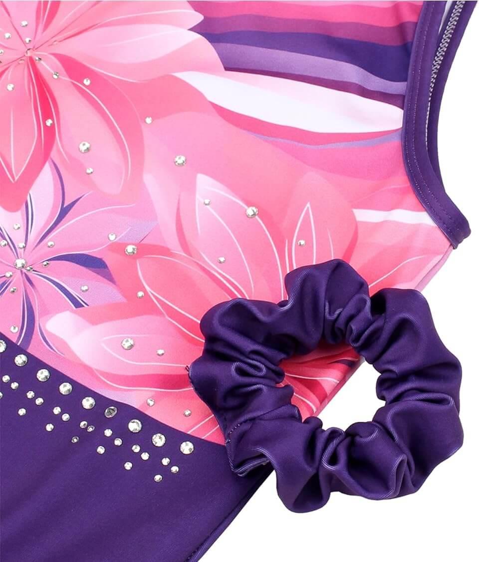 Violet Purple Open Back Gymnastics Leotard Outfit Set