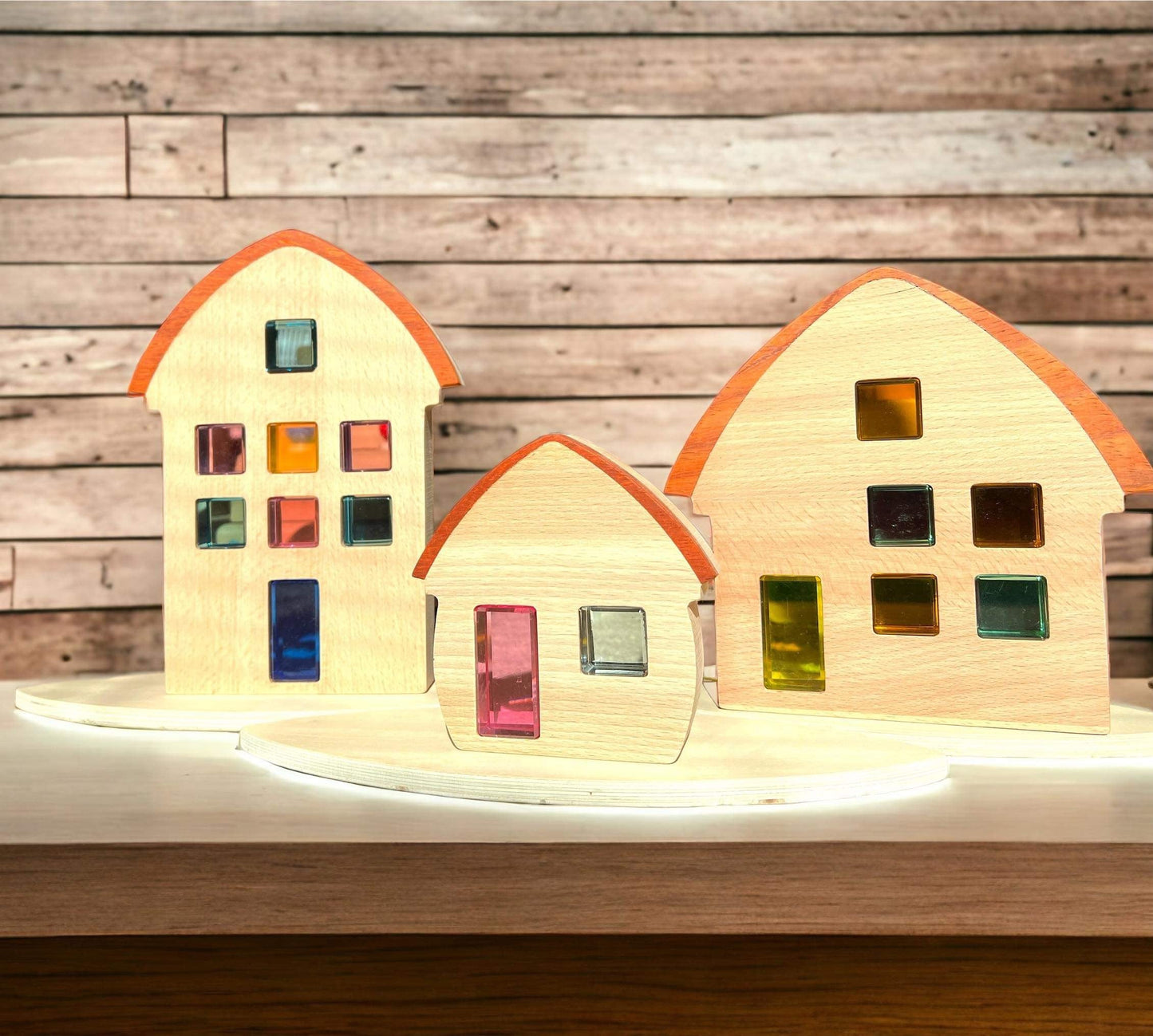 3-Piece Wooden Window Houses with Darker Roofs