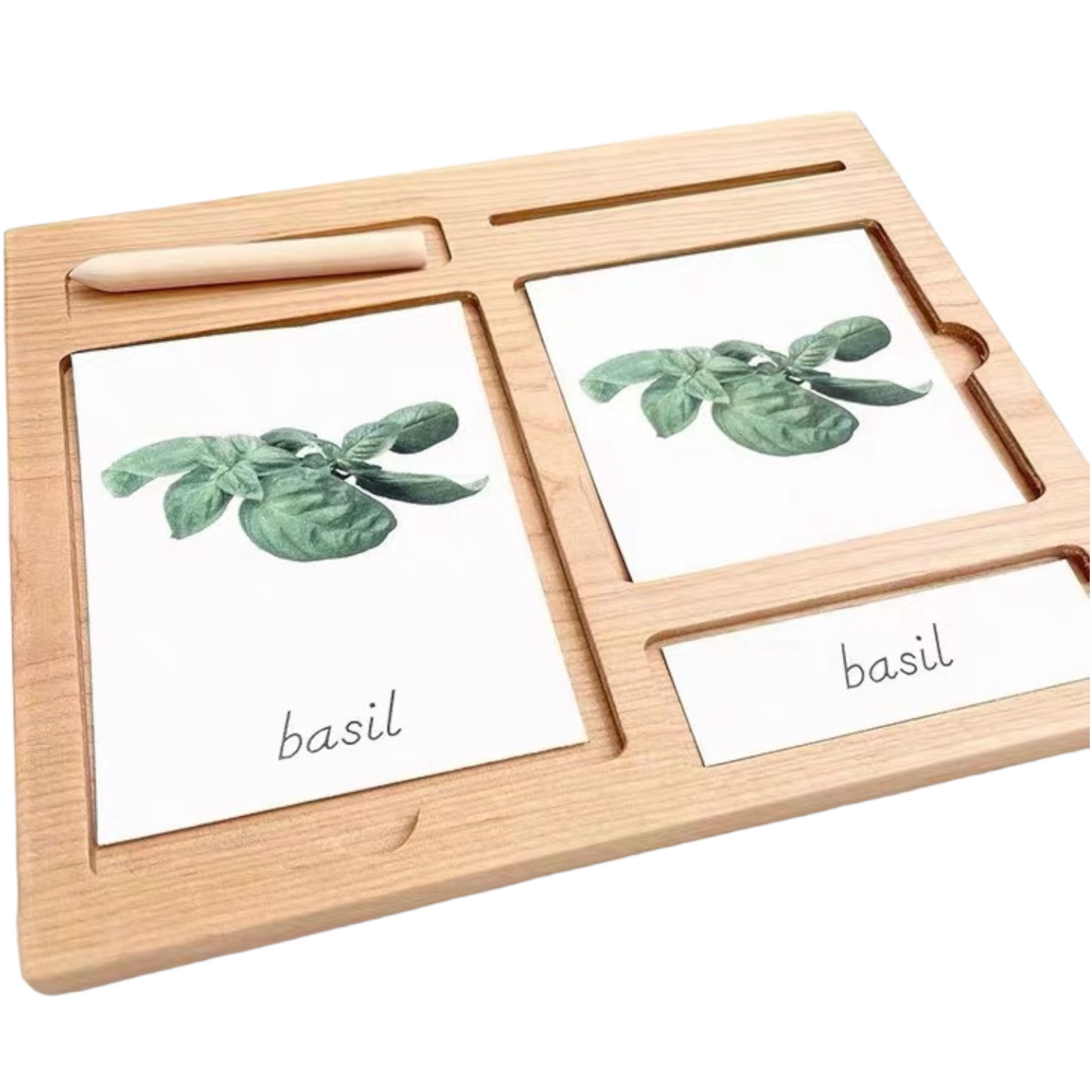 Wooden 3-Part Educational Activity & Sand Tray with Card Slot and Wooden Pencil