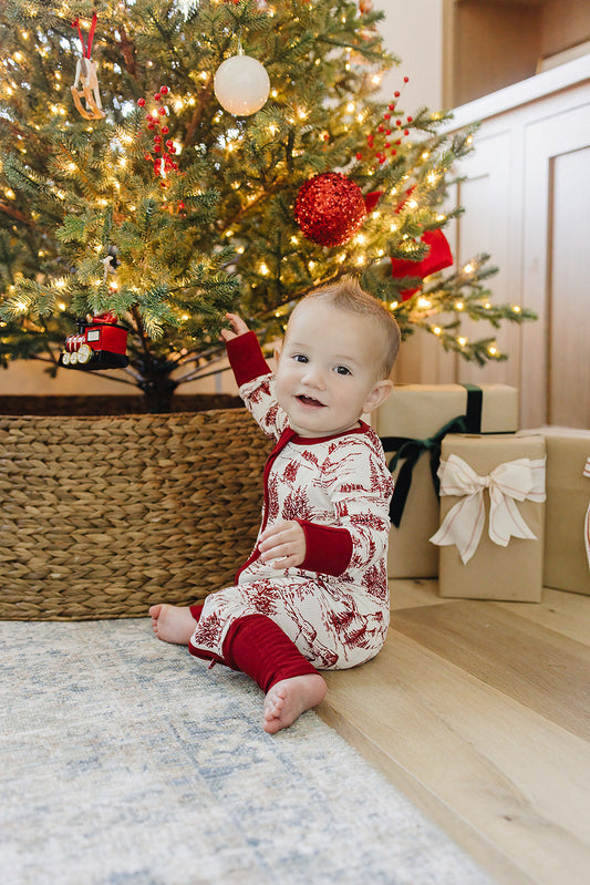 Holiday Toile Ribbed Bamboo Zipper