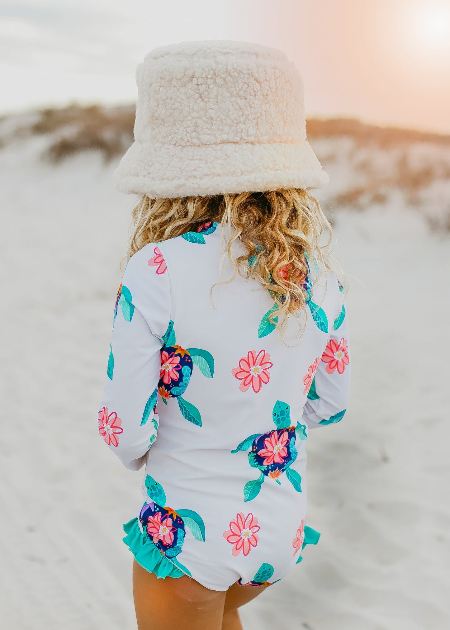 White Turtle Zip Rash Guard Swimsuit