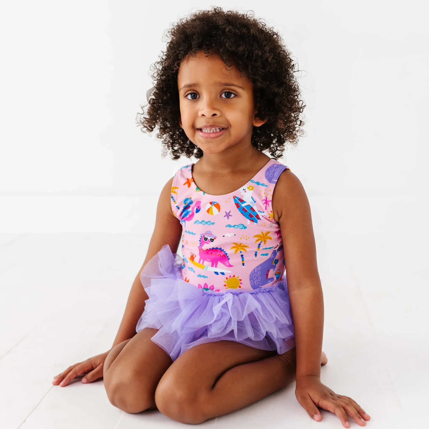 Pink Dino Girls Swimsuit With Tutu
