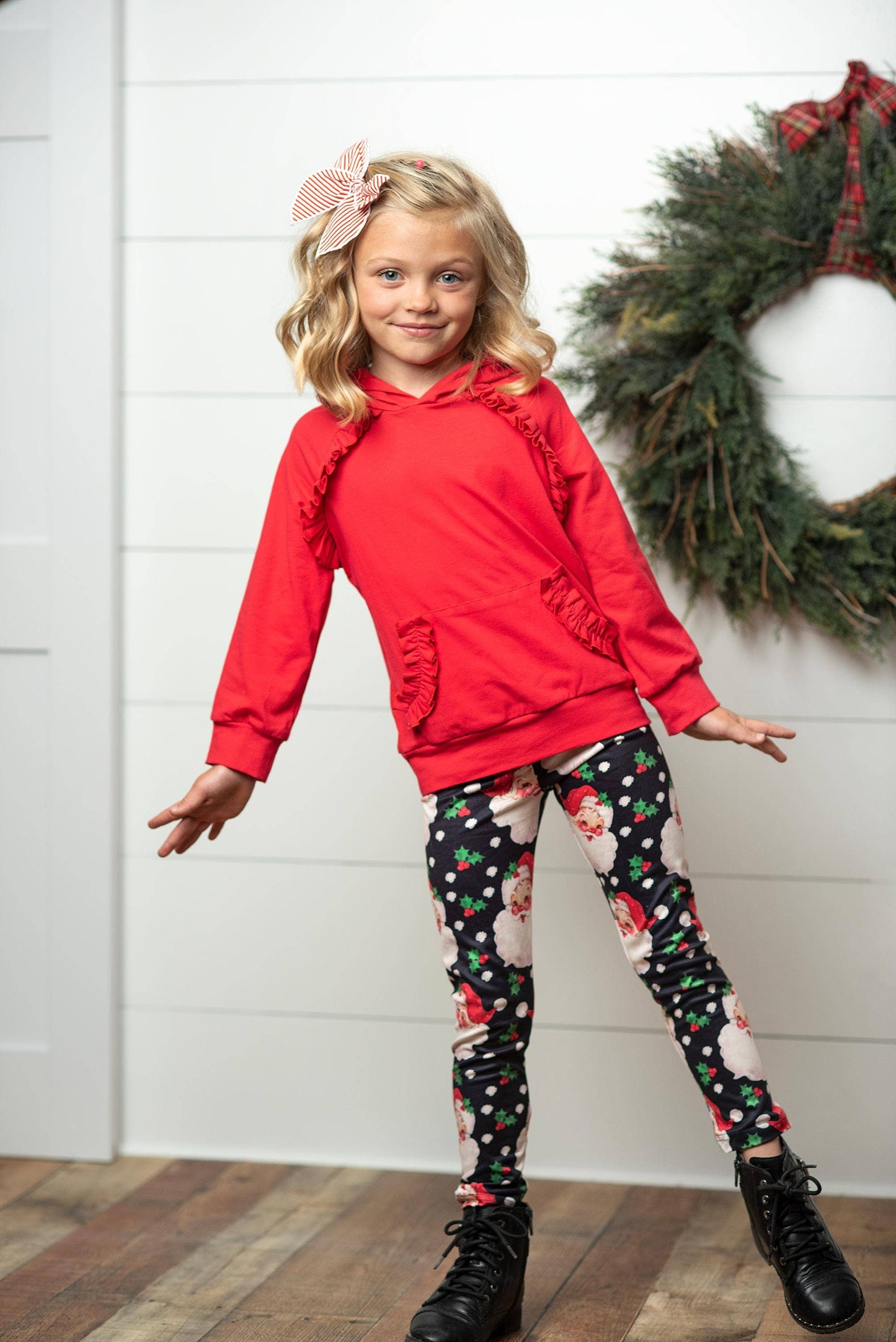 Santa Pocket Ruffle Hoodie & Leggings Set