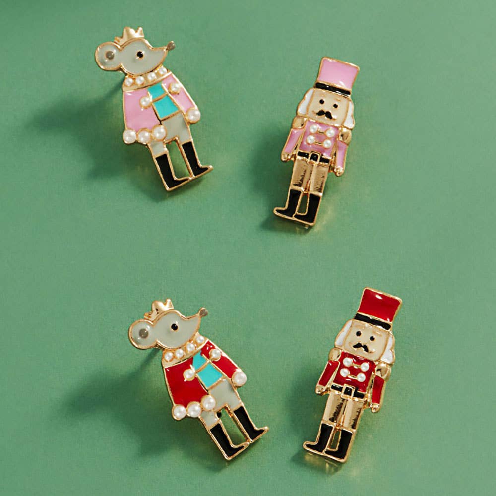 Holiday Nutcracker Mouse King Stud Earrings