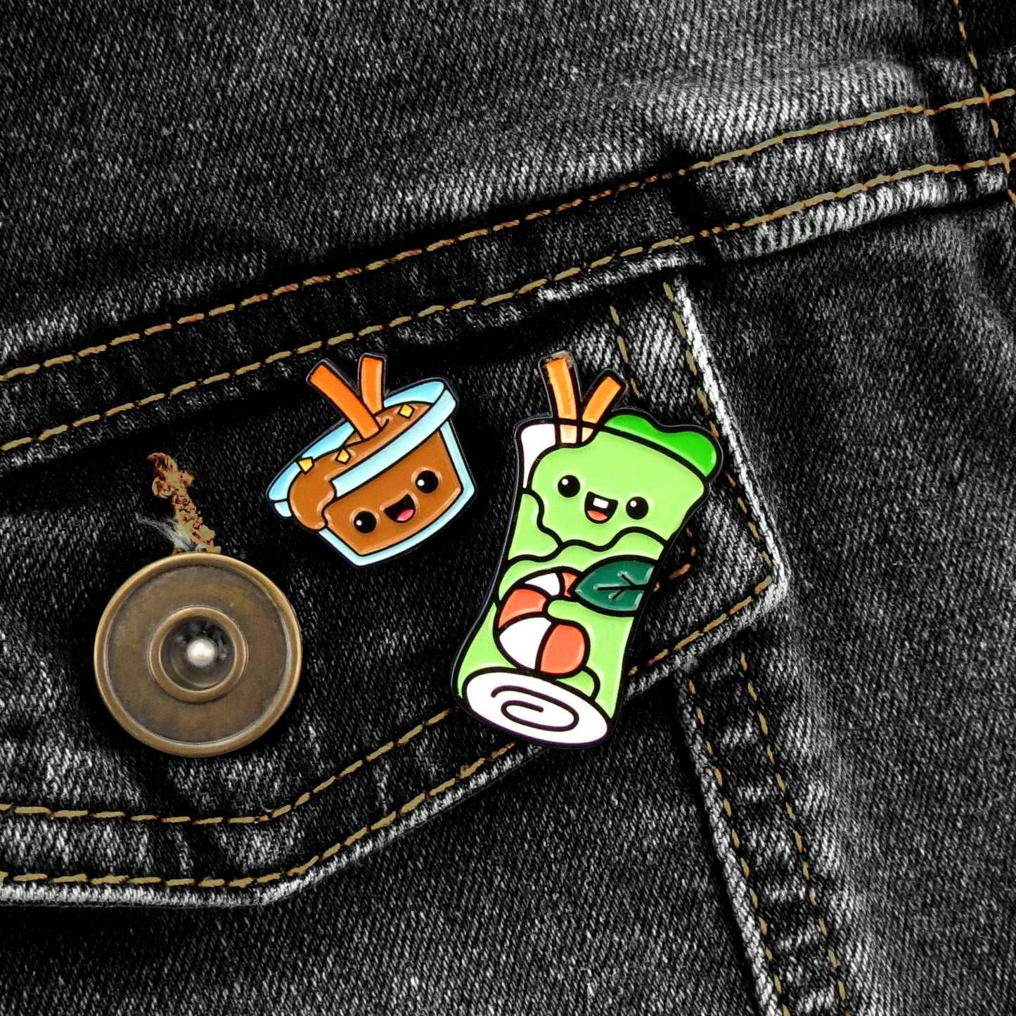 Spring Roll & Peanut Sauce Enamel Pin Set