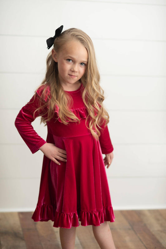 Fuschia Velvet Ruffle Fancy Dress