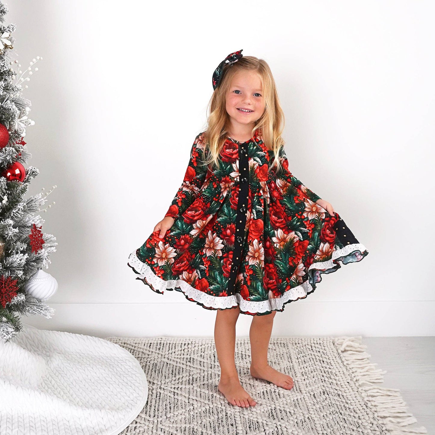 Floral Button Dress w/Lace