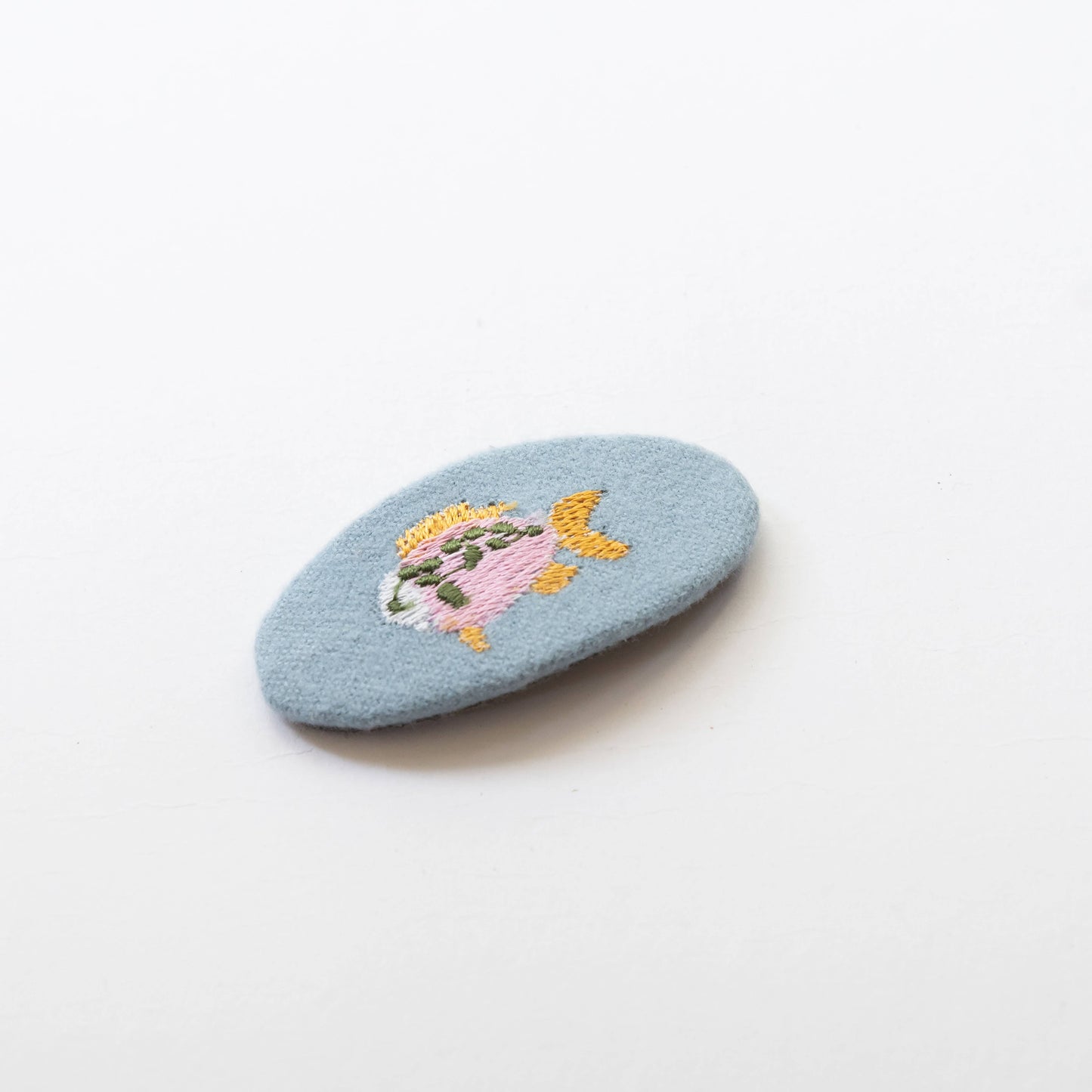 Oval Embroidered Floral and Fish Snap Hair Clips