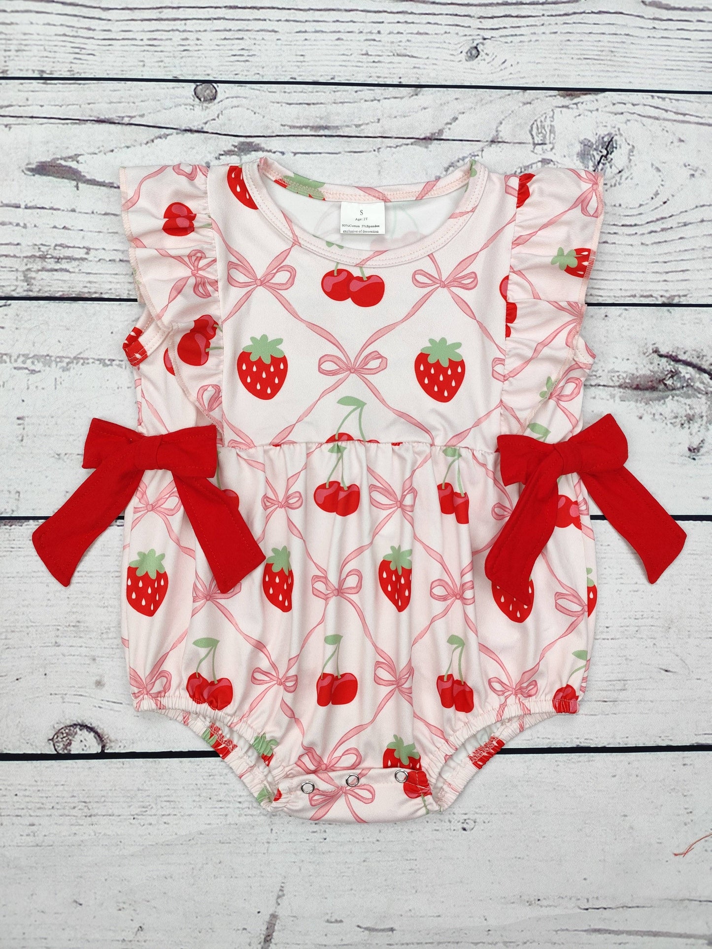 Baby Girl Bubble with Strawberry Bow Print