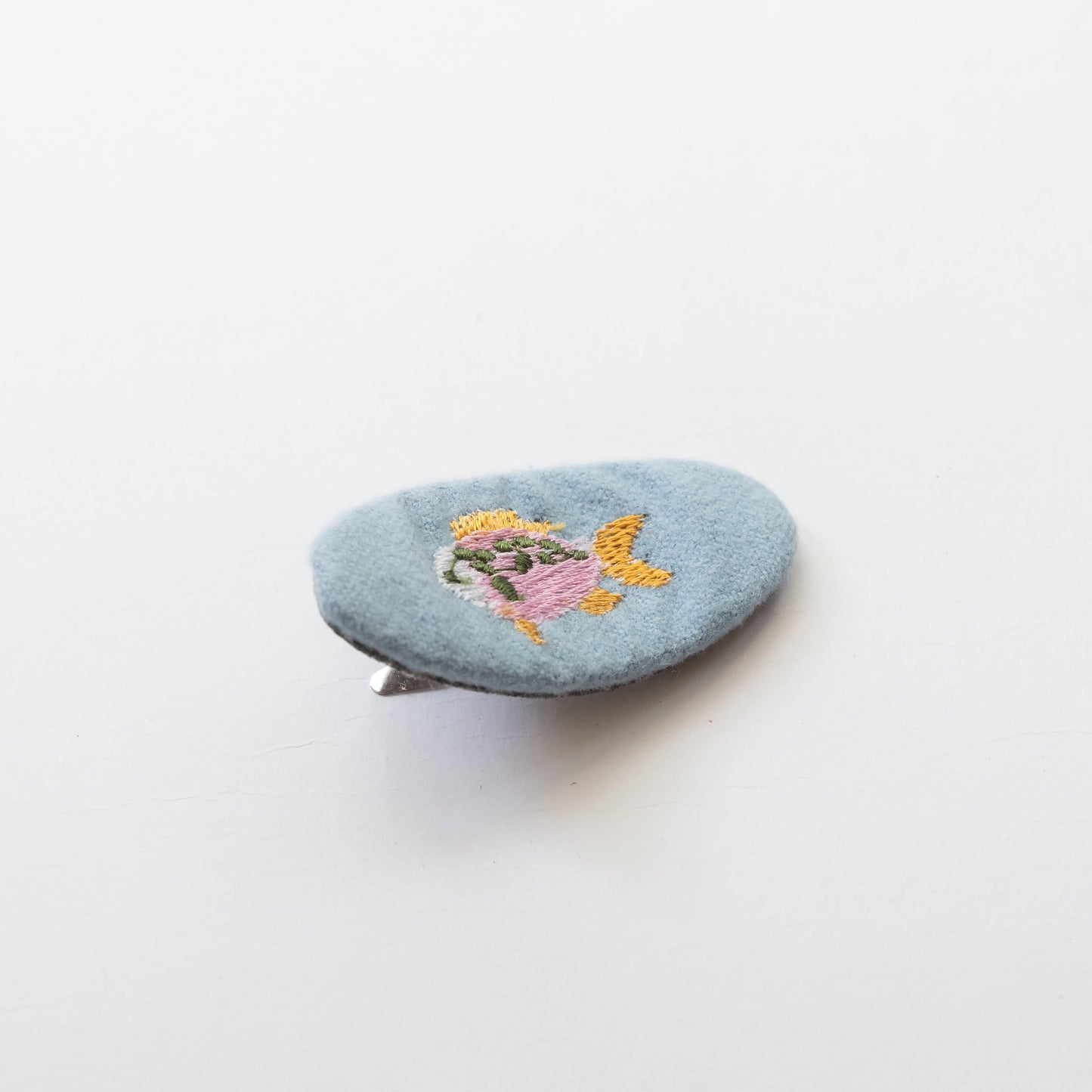 Oval Embroidered Floral and Fish Snap Hair Clips