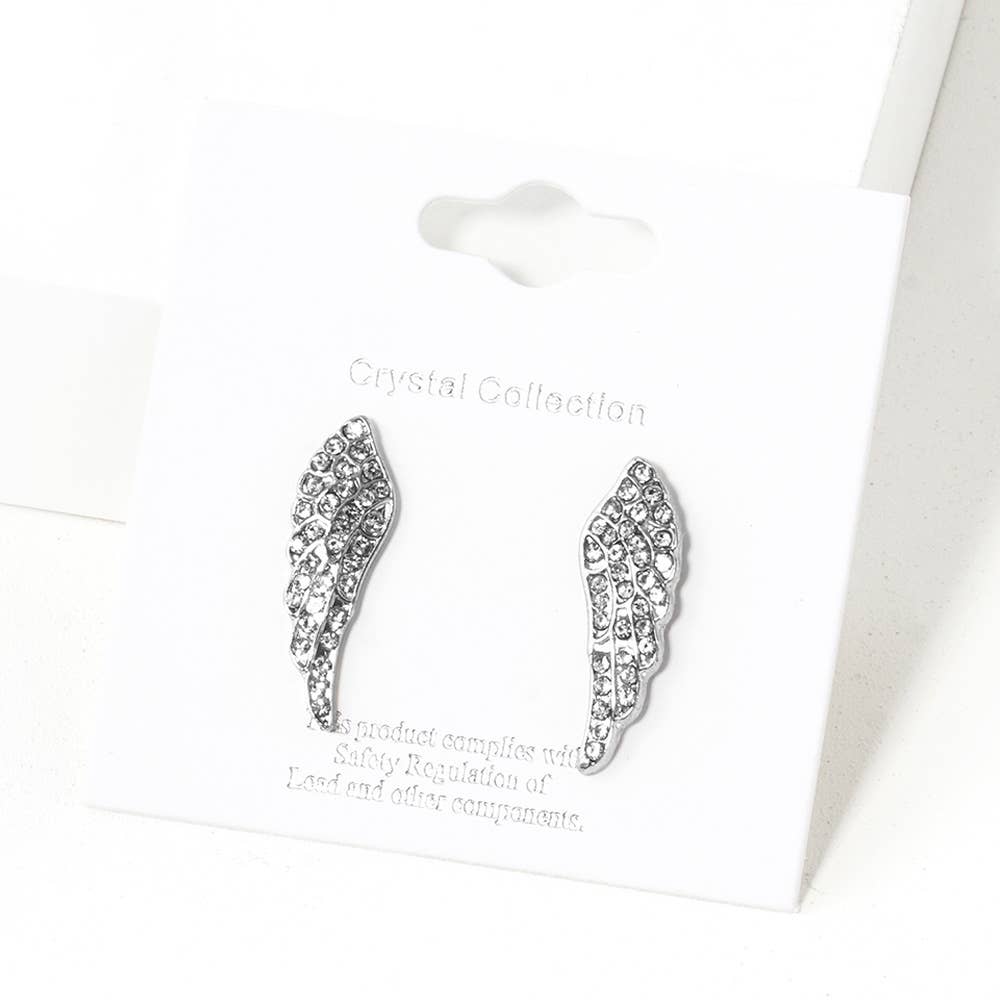 Crystal Stone Paved Wing Stud Earrings
