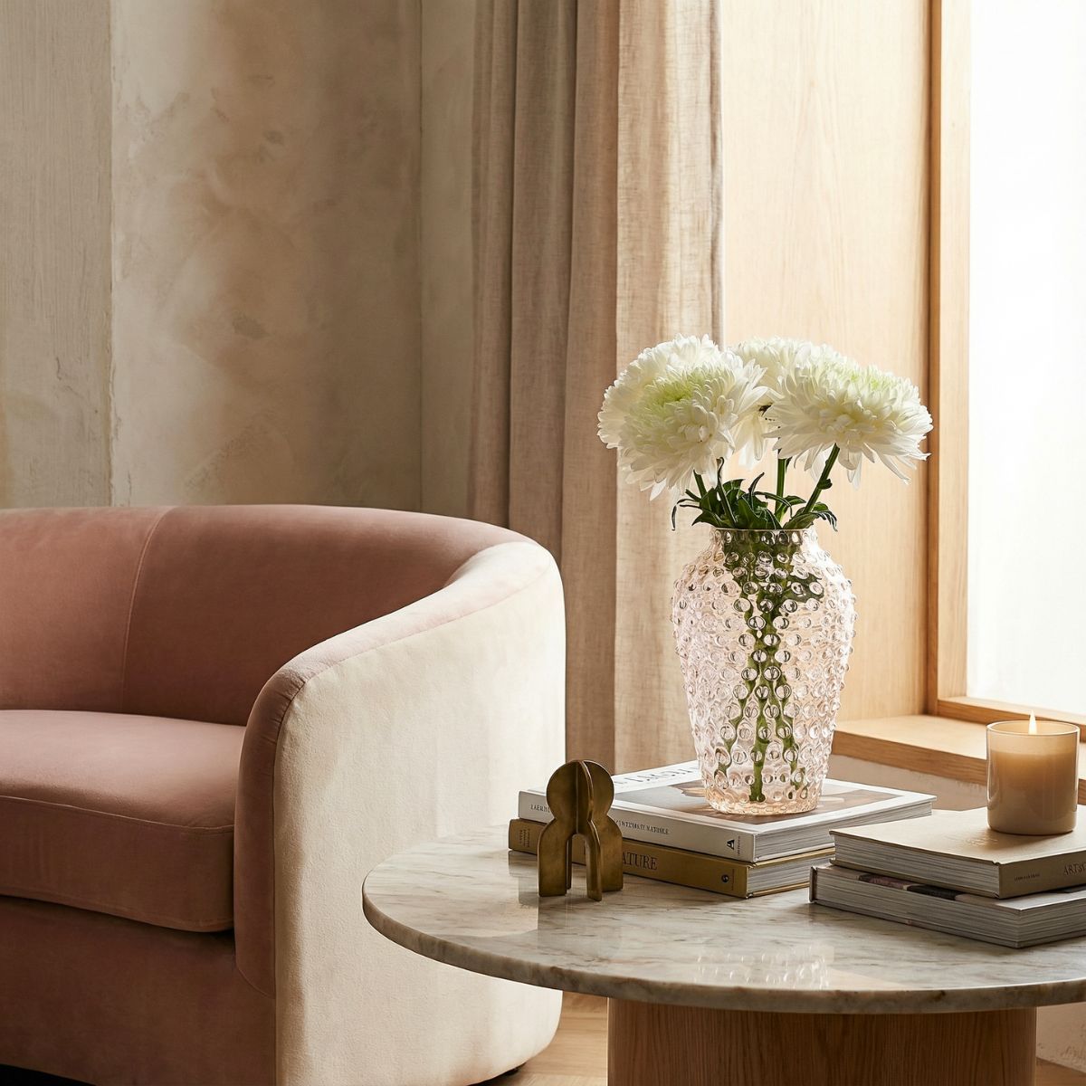 Hobnail Vase - Barrel - Apricot chiffon