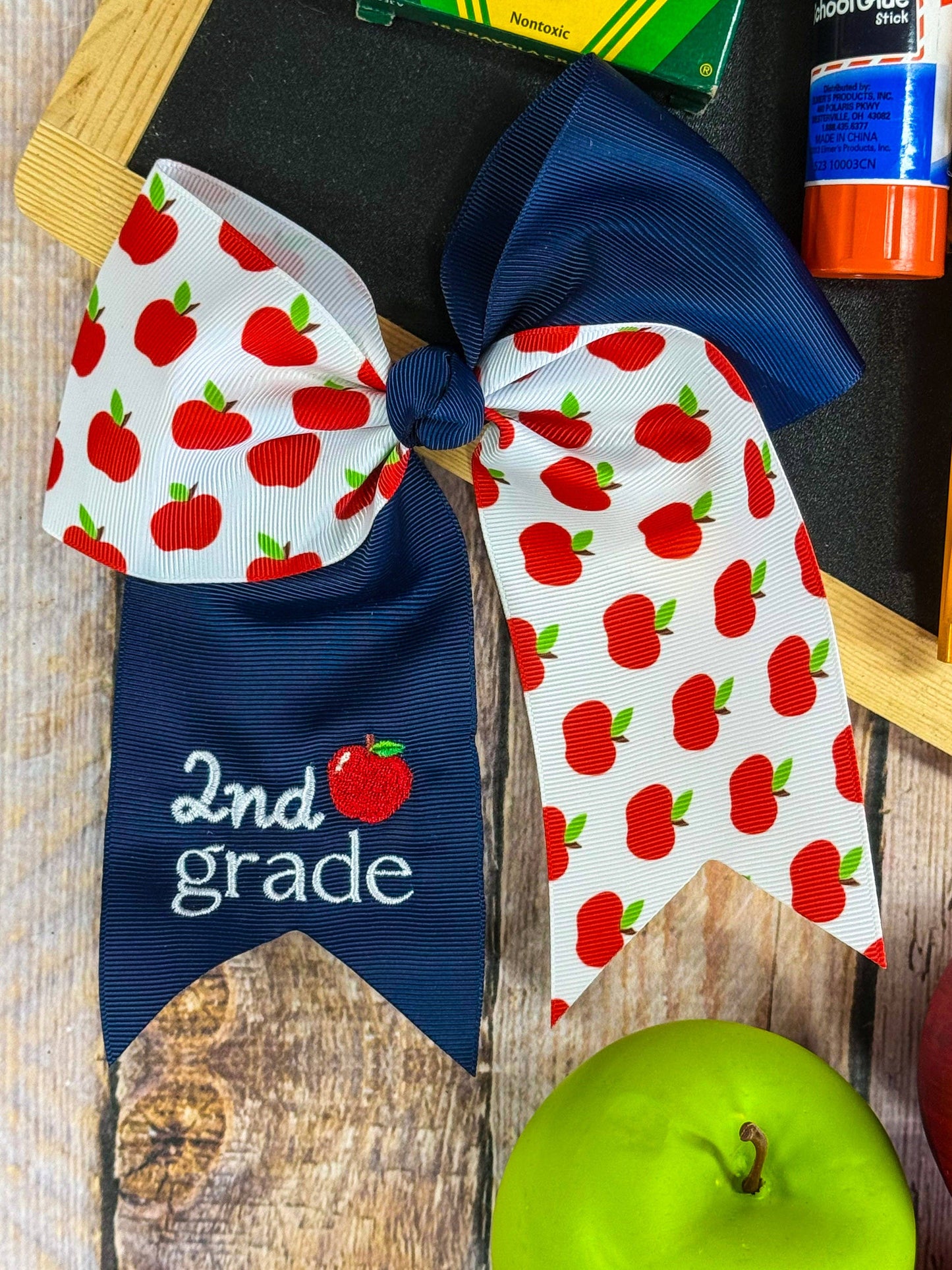 School Grade Embroidered Cheer Bow