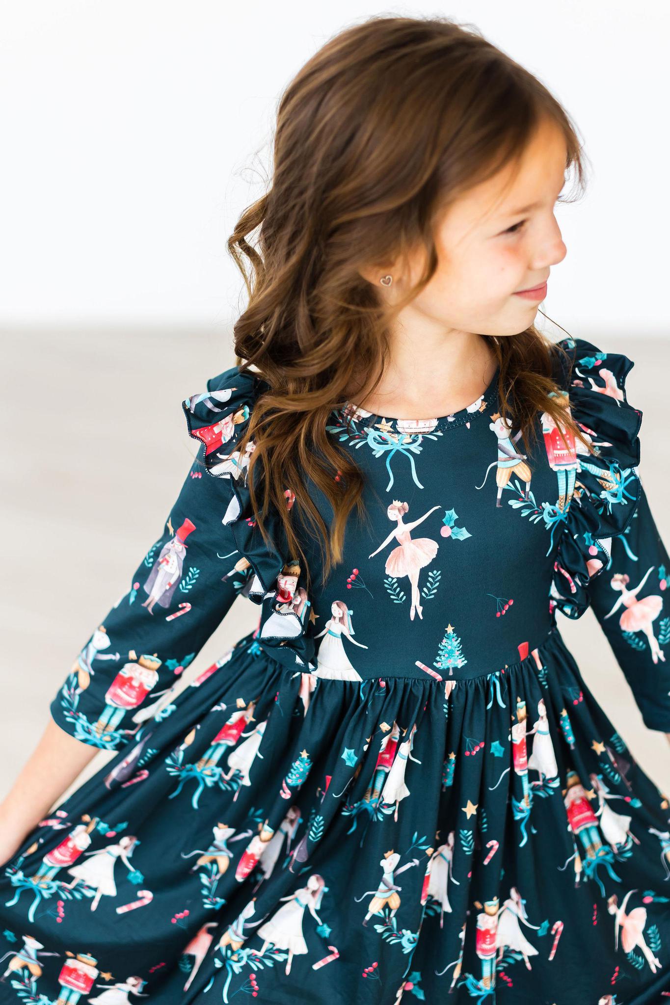 Christmas Ballet 3/4 Sleeve Ruffle Twirl Dress Unicorn Tooth Christmas Ballet 3/4 Sleeve Ruffle Twirl Dress Unicorn Tooth