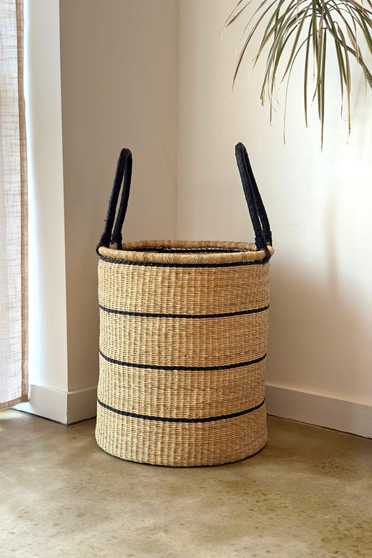 Natural w/ Black Horizontal Stripe Laundry Hamper