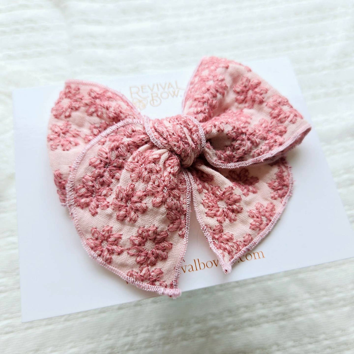Fable Bow on Clip • Embroidered Pink Floral • Summer Bow