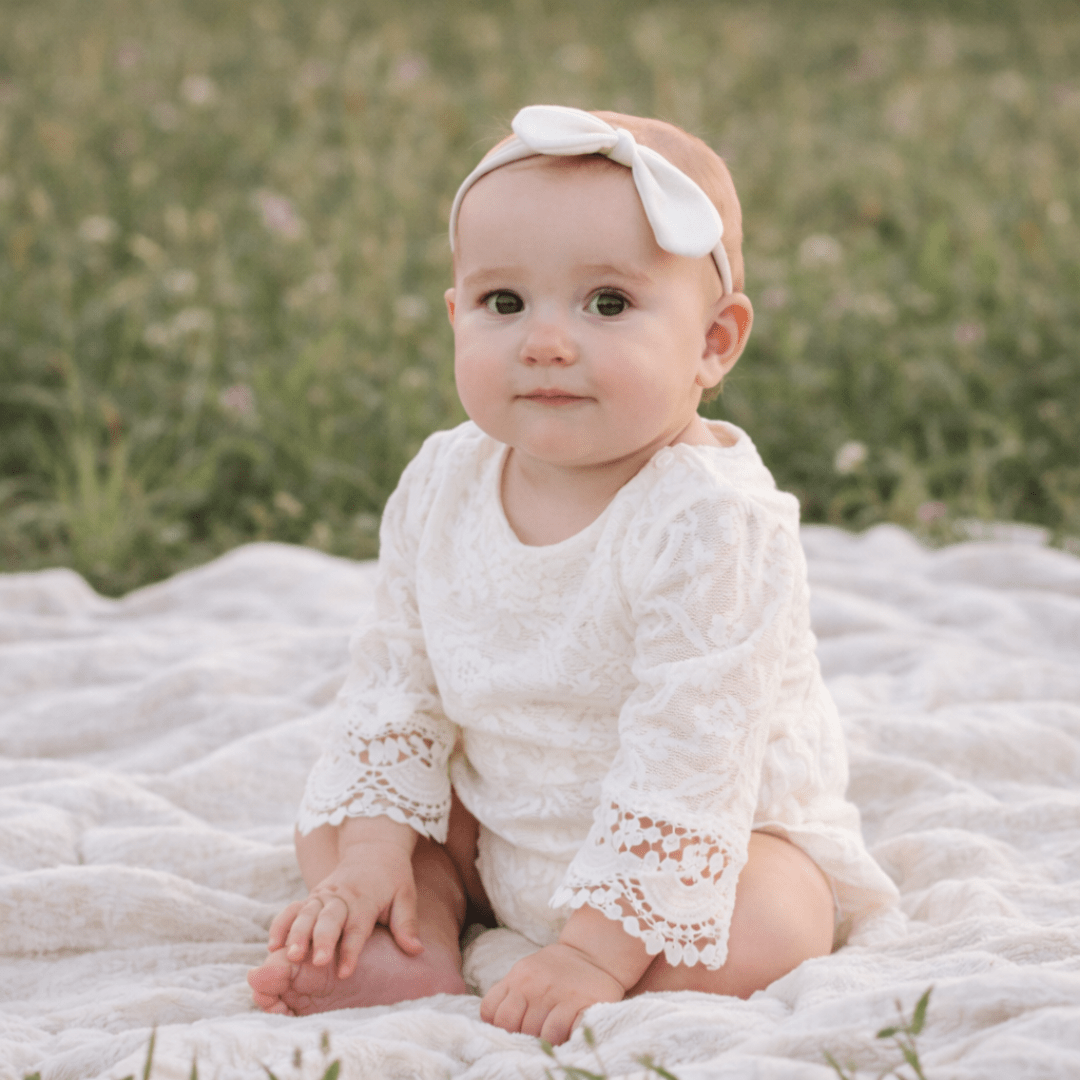 ivory lace infant dress Luxury Ivory Baby Dress with Pleated Skirt & Lace Bonnet | Timeless Newborn Look