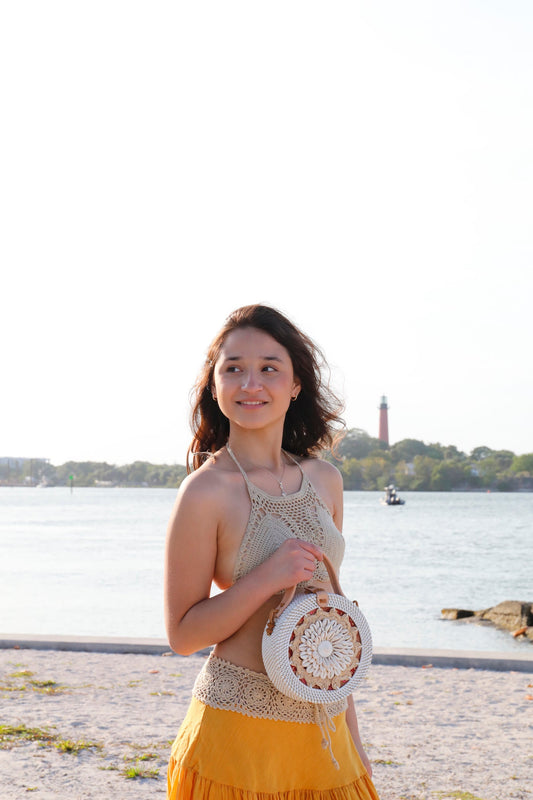 Bali Seashell Rattan Crossbody Bag - Camilla